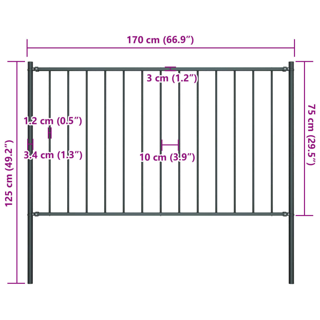 fence-panel-with-posts-powder-coated-steel-5-6-x2-5-anthracite At Willow and Wine USA!