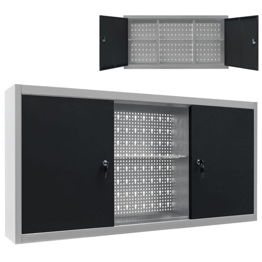 wall-mounted-tool-cabinet-industrial-style-metal-gray-and-black At Willow and Wine USA!