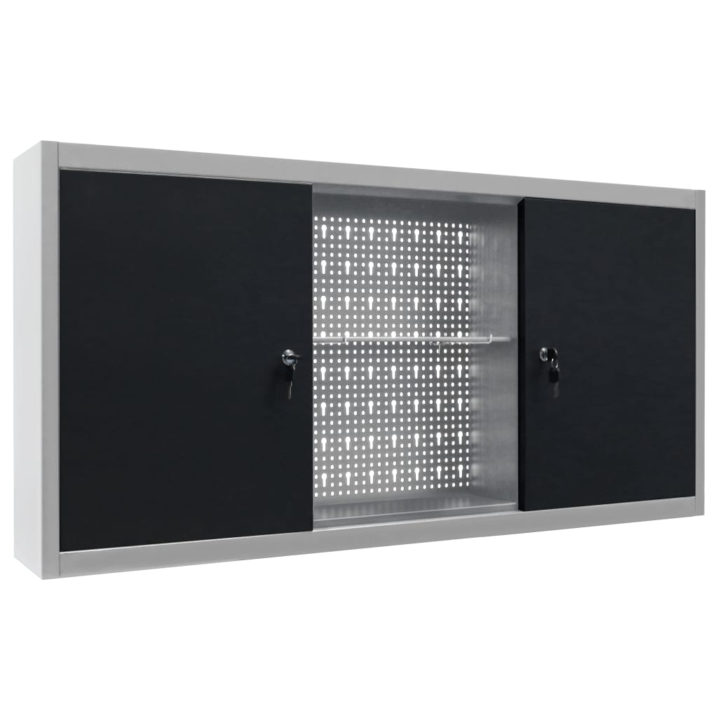 wall-mounted-tool-cabinet-industrial-style-metal-gray-and-black At Willow and Wine USA!