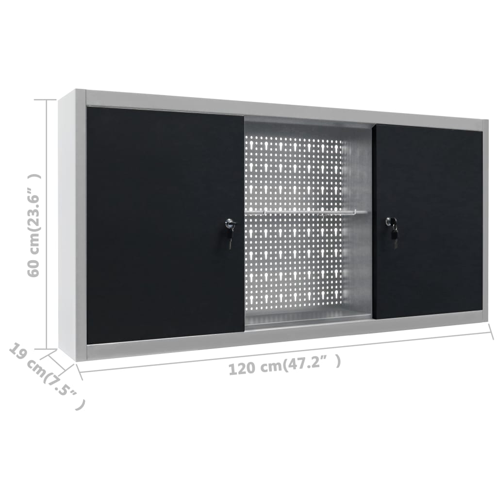 wall-mounted-tool-cabinet-industrial-style-metal-gray-and-black At Willow and Wine USA!