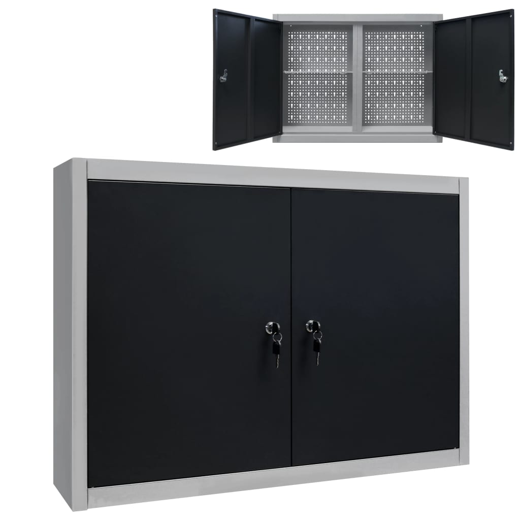 wall-mounted-tool-cabinet-industrial-style-metal-gray-and-black-1 At Willow and Wine USA!