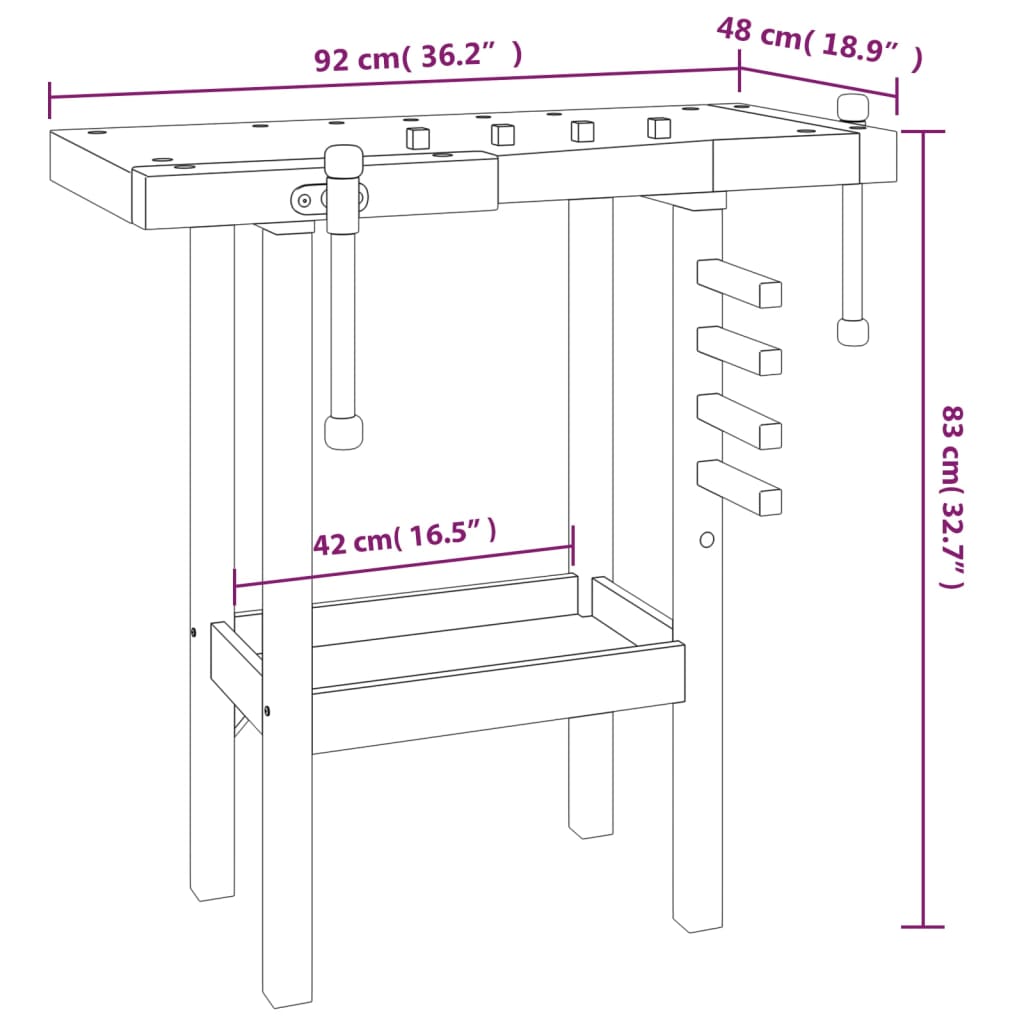 workbench-with-vices-36-2-x18-9-x32-7-solid-wood-acacia At Willow and Wine USA!