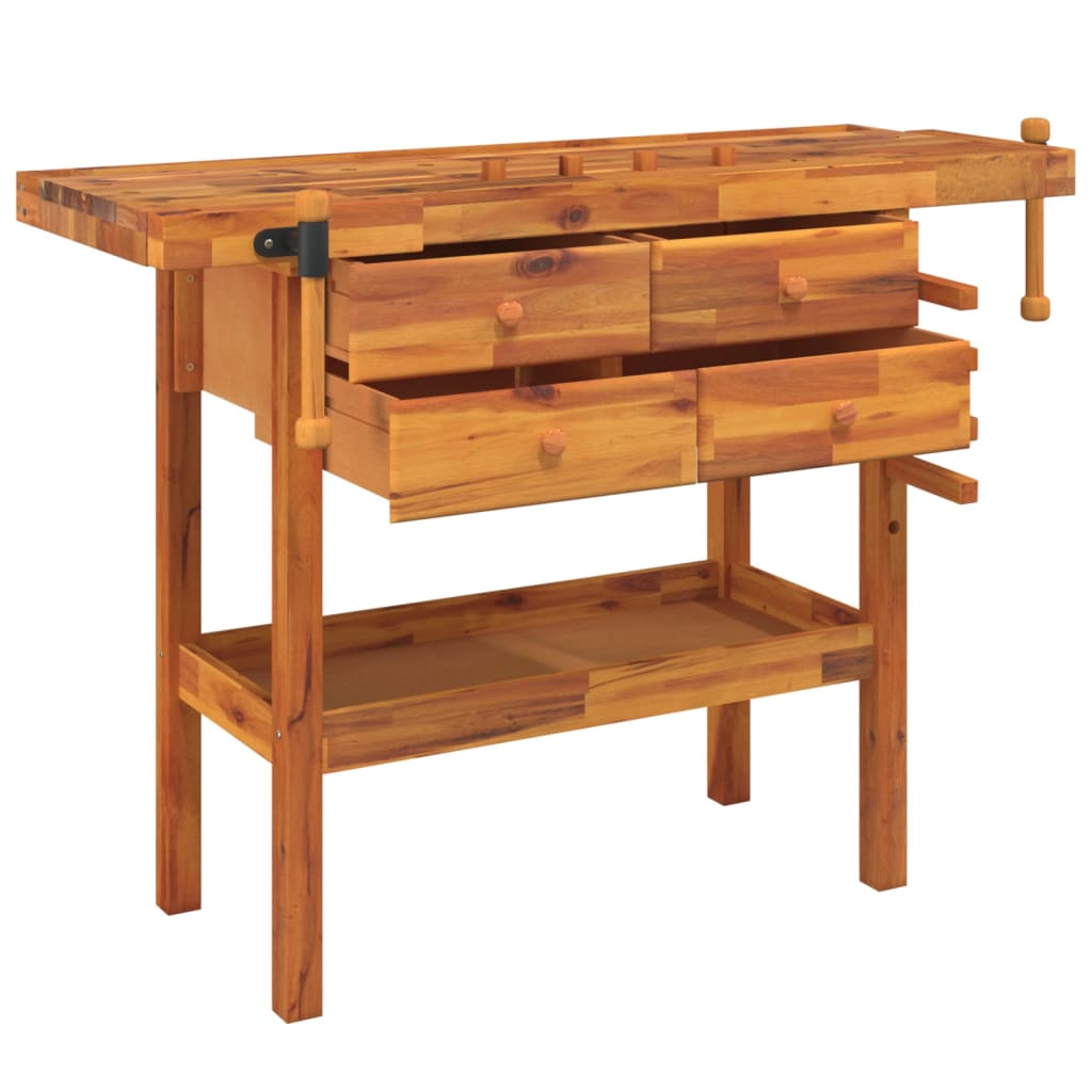 workbench-with-drawers-and-vices-48-8-x20-5-x32-7-solid-wood-acacia At Willow and Wine USA!