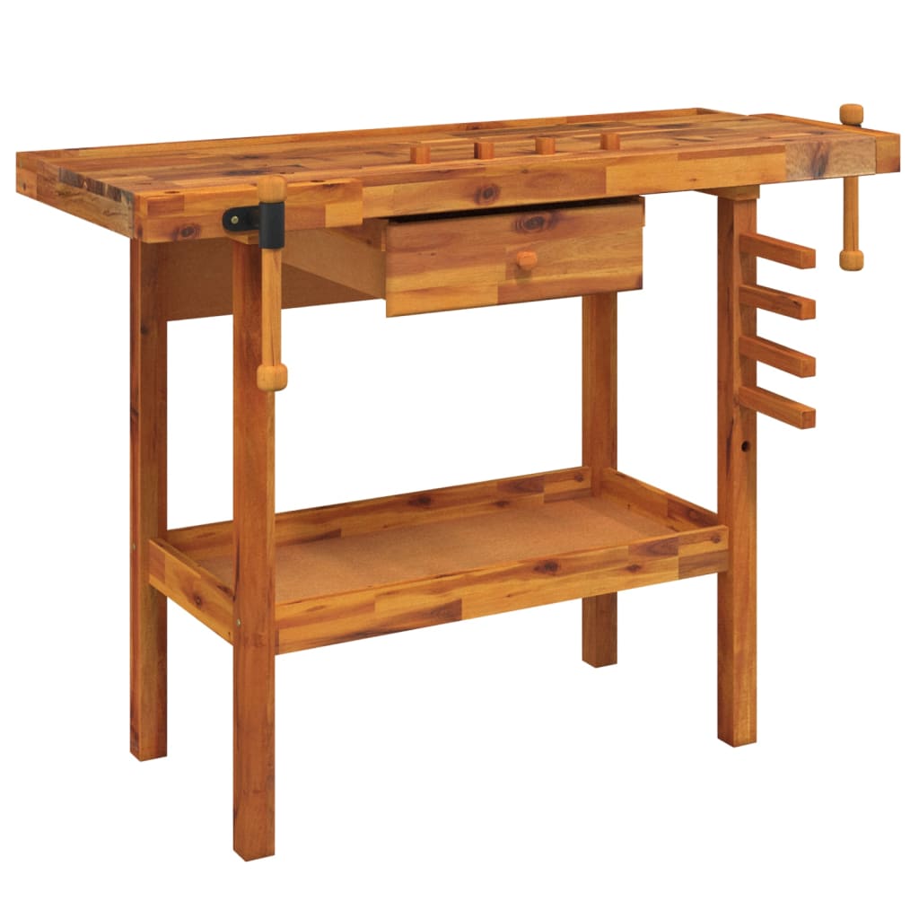 workbench-with-drawer-and-vices-48-8-x20-5-x32-7-solid-wood-acacia-1 At Willow and Wine USA!