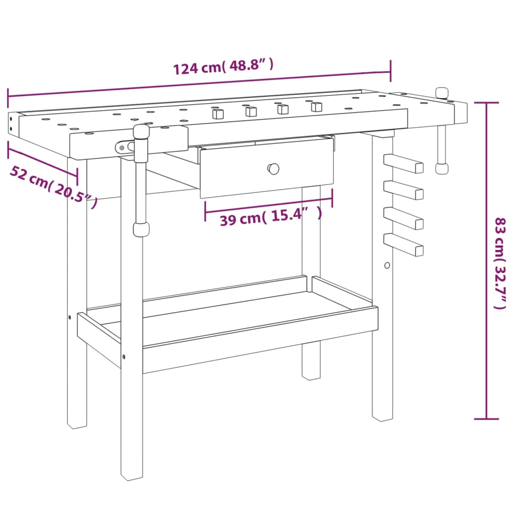 workbench-with-drawer-and-vices-48-8-x20-5-x32-7-solid-wood-acacia-1 At Willow and Wine USA!
