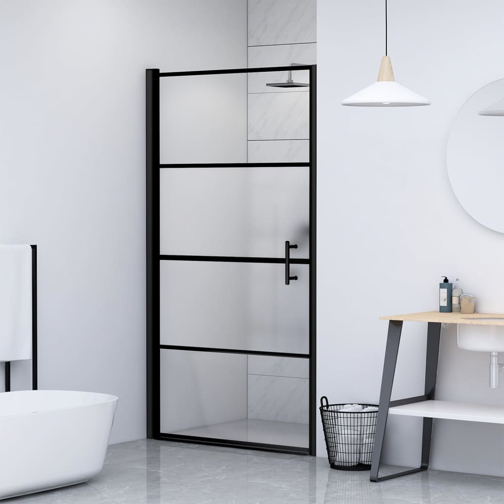 shower-door-35-8-x76-8-half-frosted-tempered-glass-black At Willow and Wine USA!