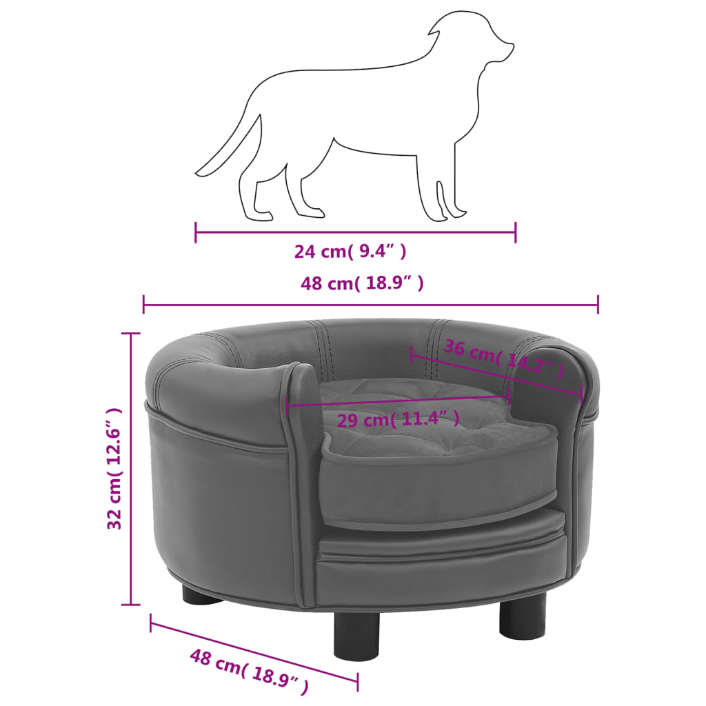 dog-sofa-gray-18-9-x18-9-x12-6-plush-and-faux-leather At Willow and Wine USA!