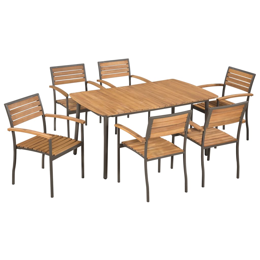7-piece-patio-dining-set-solid-acacia-wood-and-steel At Willow and Wine USA!