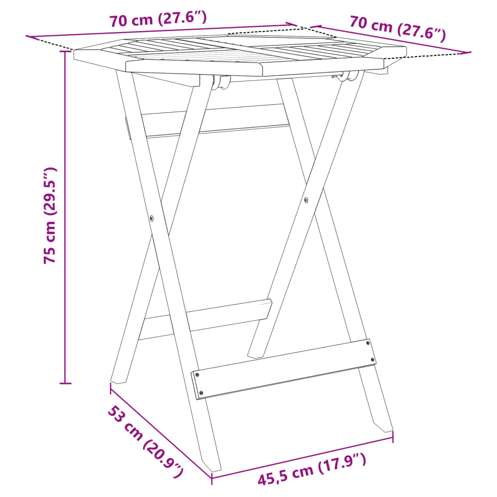 vidaXL Folding Garden Table ��70x75 cm Solid Wood Acacia