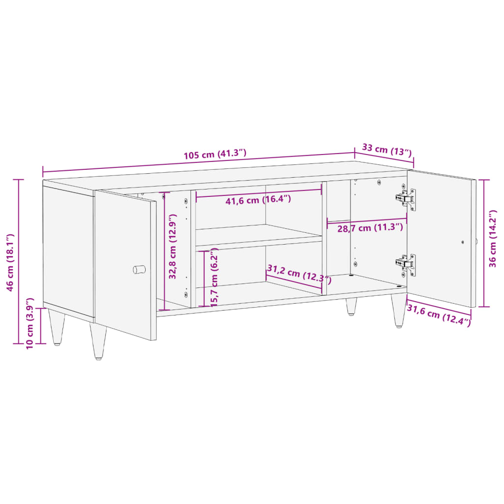 vidaXL TV Cabinet 105x33x46 cm Solid Wood Mango