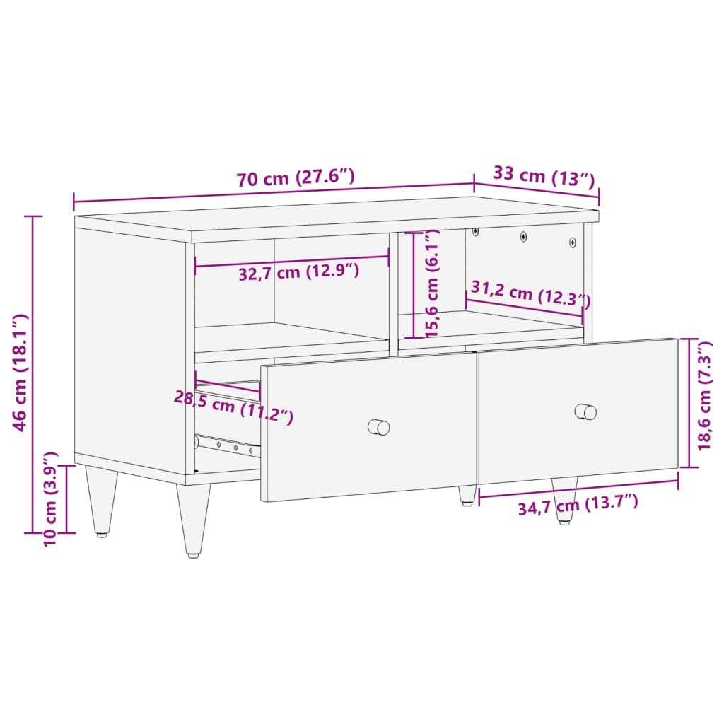 vidaXL TV Cabinet 70x33x46 cm Solid Wood Mango