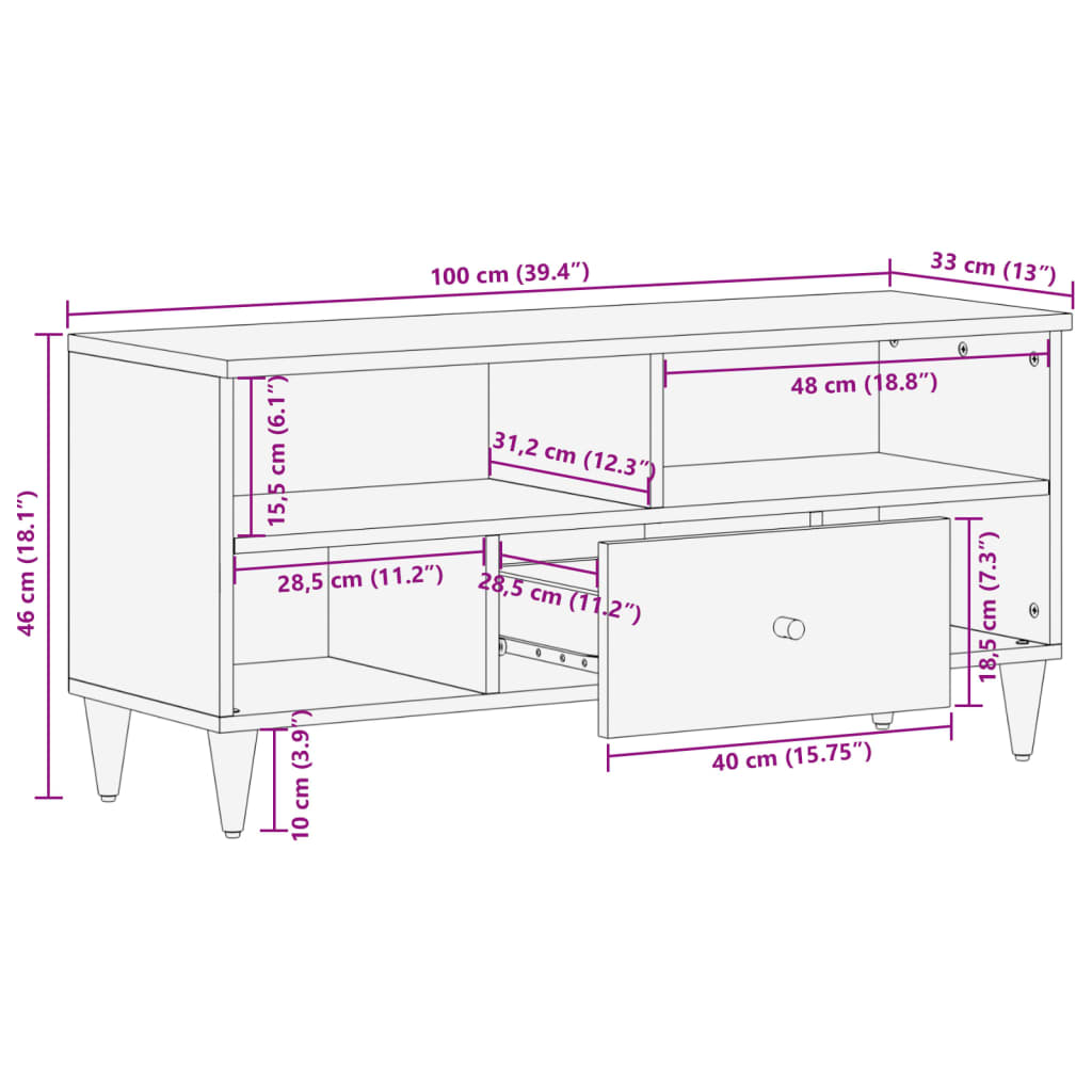 vidaXL TV Cabinet 100x33x46 cm Solid Wood Mango