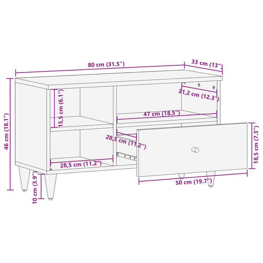 vidaXL TV Cabinet 80x33x46 cm Solid Wood Mango