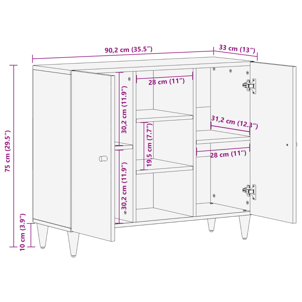 vidaXL Side Cabinet 90x33x75 cm Solid Wood Mango