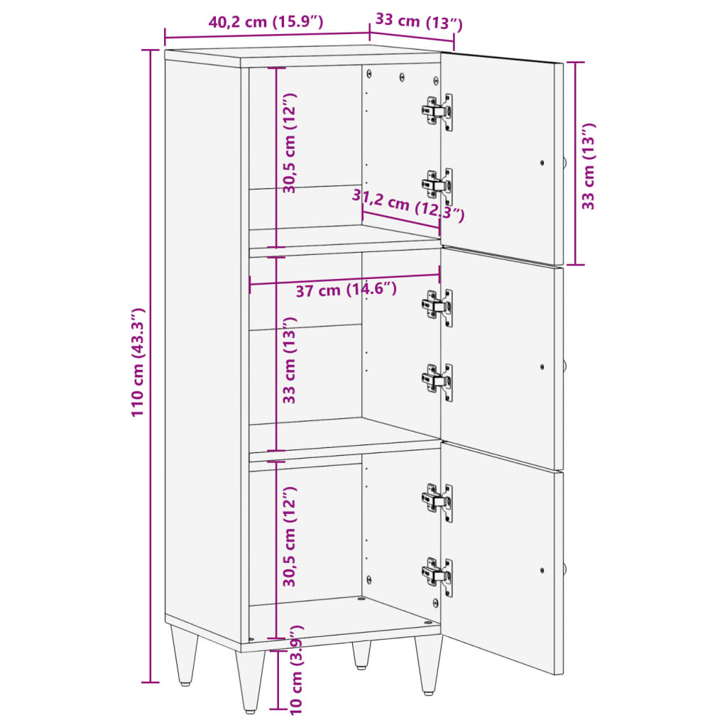 vidaXL Highboard 40x33x110 cm Solid Wood Mango