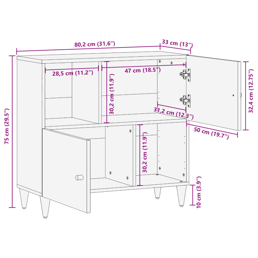 vidaXL Side Cabinet 80x33x75 cm Solid Wood Mango