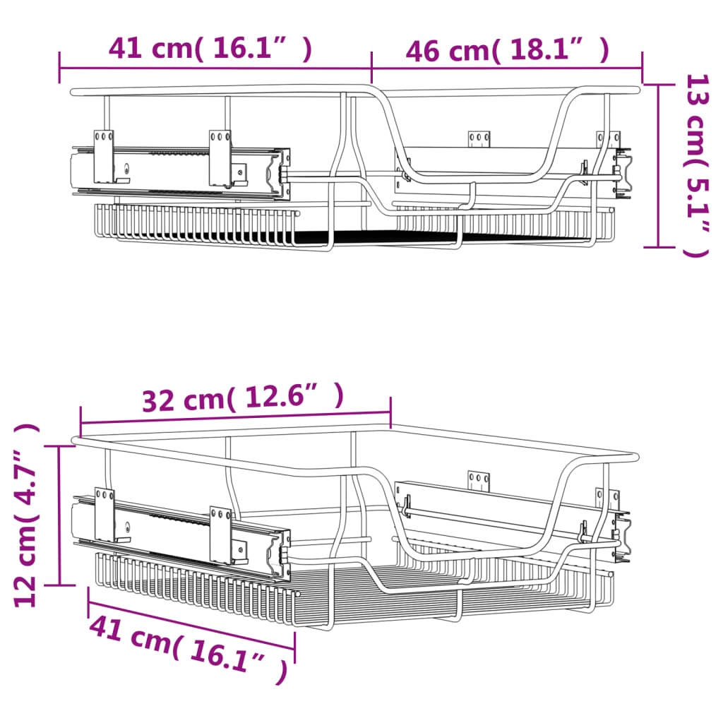 Pull-Out Wire Baskets 2 pcs Silver 45 cm