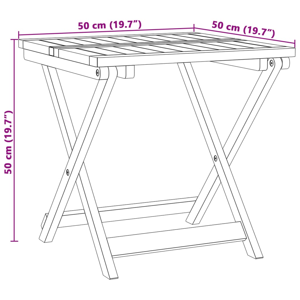 vidaXL Folding Garden Table 50x50x50 cm Solid Wood Acacia