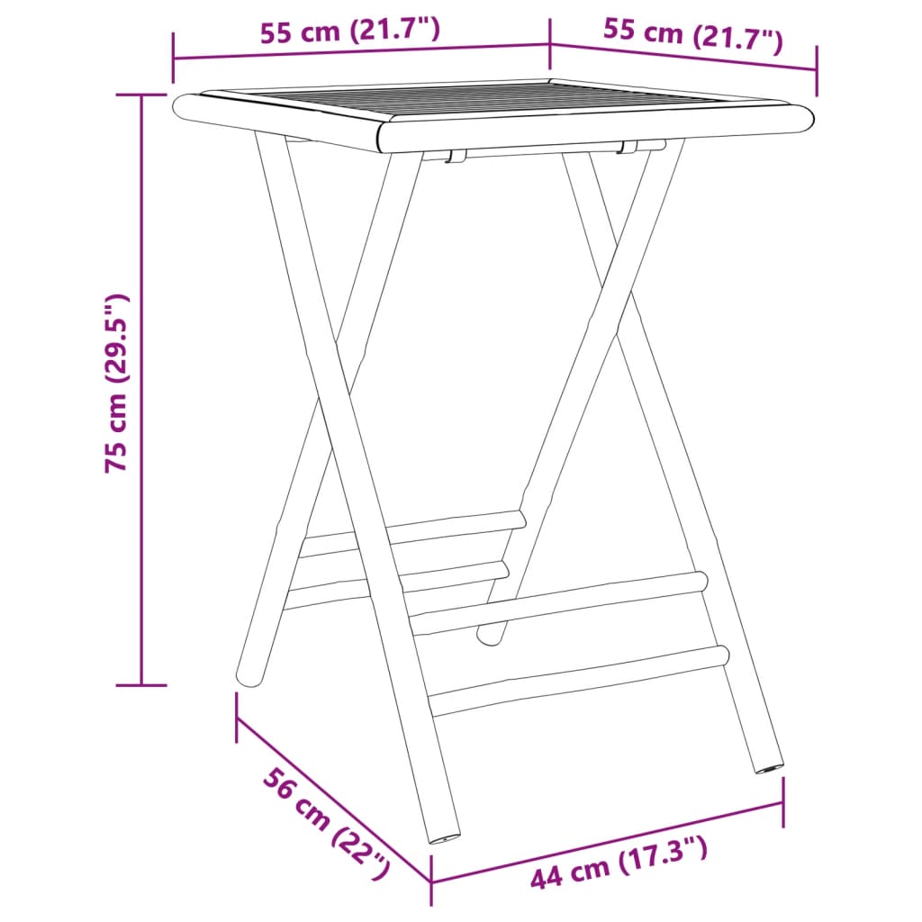 vidaXL Folding Garden Table 55x55x75 cm Bamboo