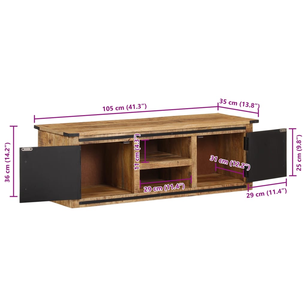 vidaXL TV Cabinet with Doors 105x35x36 cm Solid Wood Mango