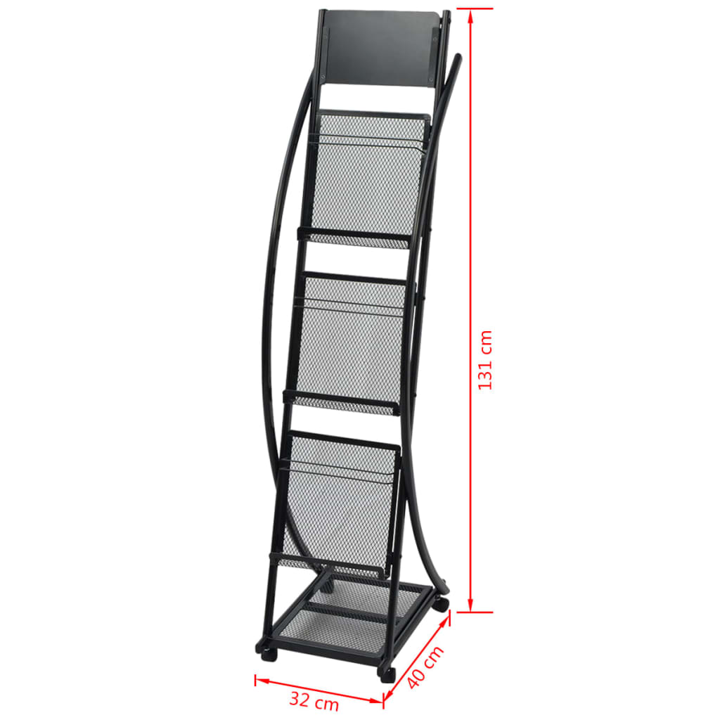 vidaXL Magazine Rack 40x32x131 cm Black A4