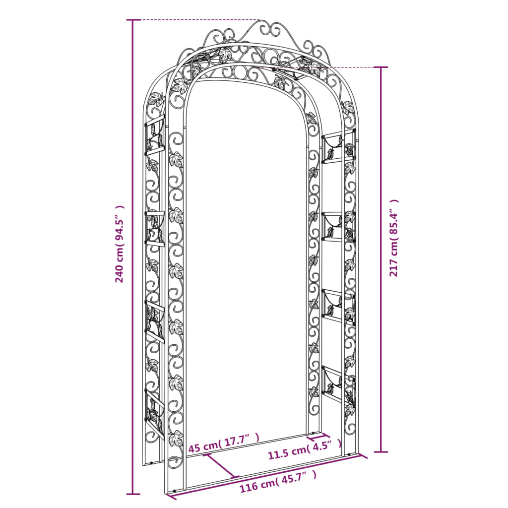 Garden Arch Black 45.7"x17.7"x94.5" Steel