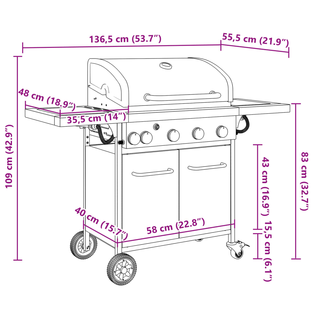 vidaXL Gas BBQ Grill with 5 Burners Black Powder-coated Steel