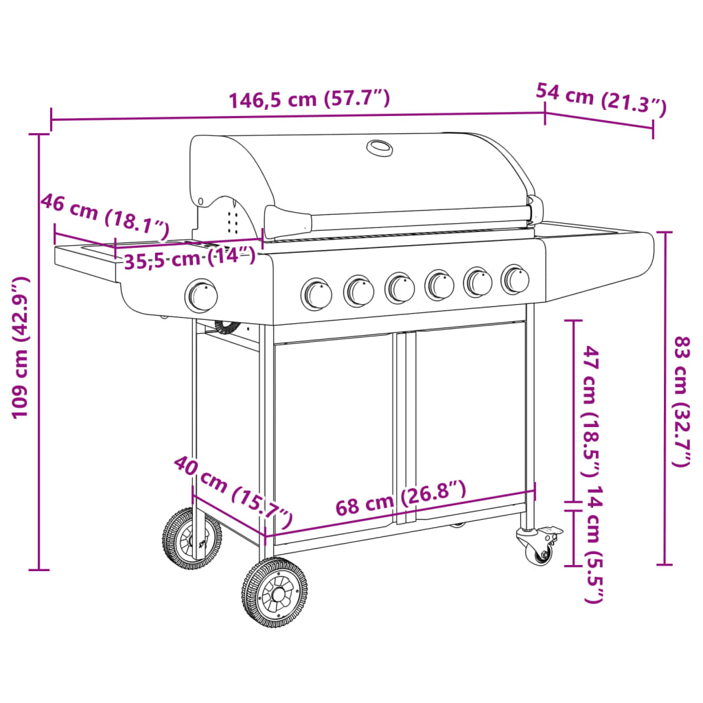 vidaXL Gas BBQ Grill with 7 Burners Silver Stainless Steel