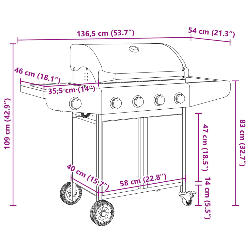 vidaXL Gas BBQ Grill with 5 Burners Silver Stainless Steel