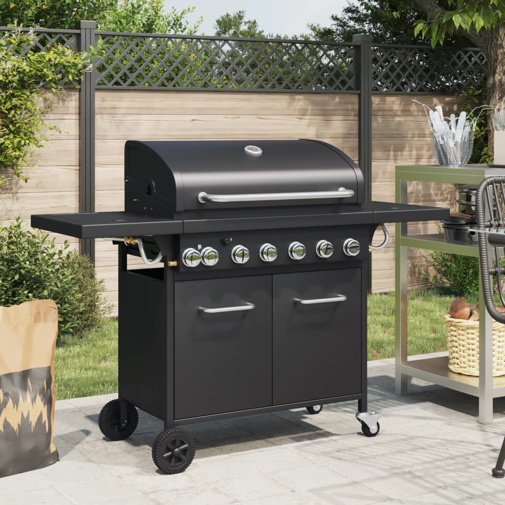 vidaXL Gas BBQ Grill with 7 Burners Black Powder-coated Steel