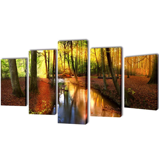 vidaXL Canvas Wall Print Set Forest 200 x 100 cm