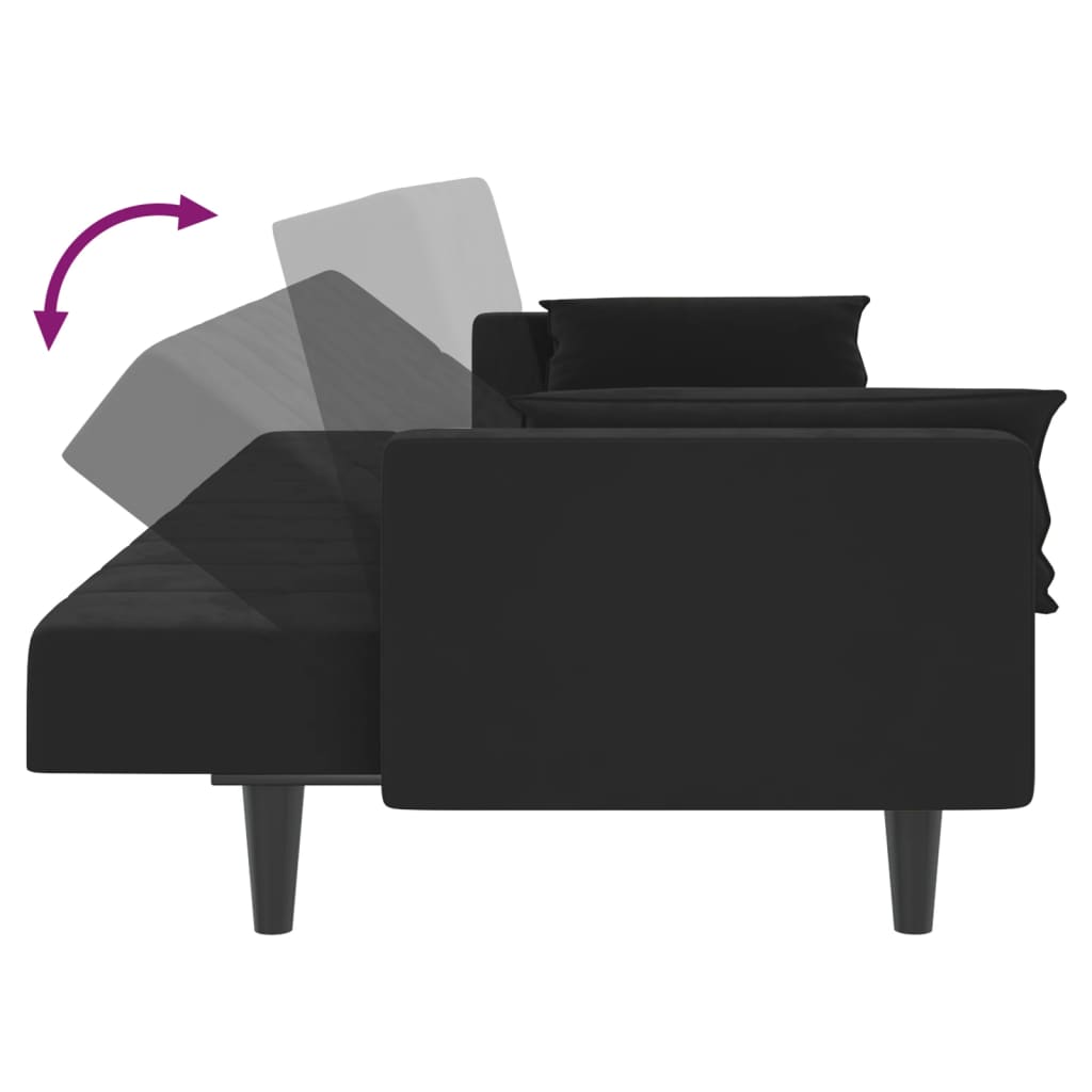 2-Seater Sofa Bed with Two Pillows Black Velvet