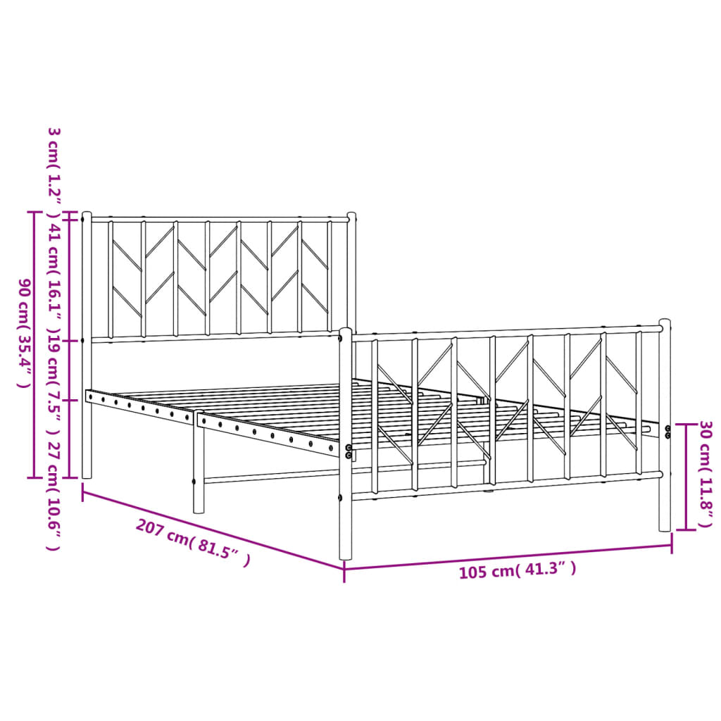 Metal Bed Frame without Mattress with Footboard Black 39.4"x78.7"