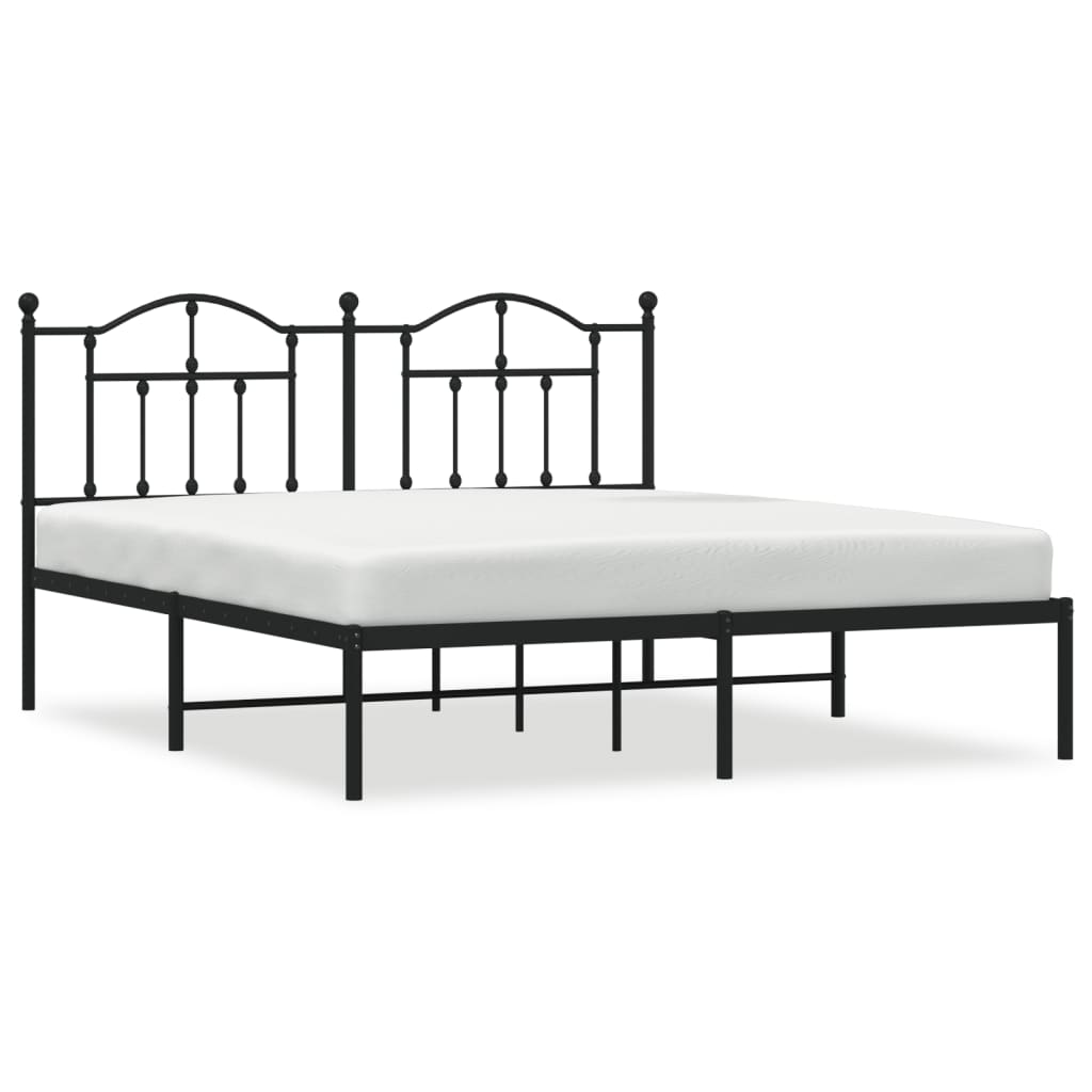 Metal Bed Frame without Mattress with Headboard Black 72"x83.9"