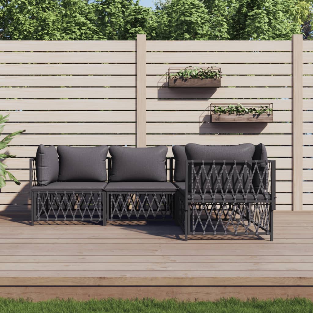 4 Piece Patio Lounge Set with Cushions Anthracite Steel