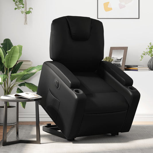 Electric Stand up Recliner Chair Black Faux Leather