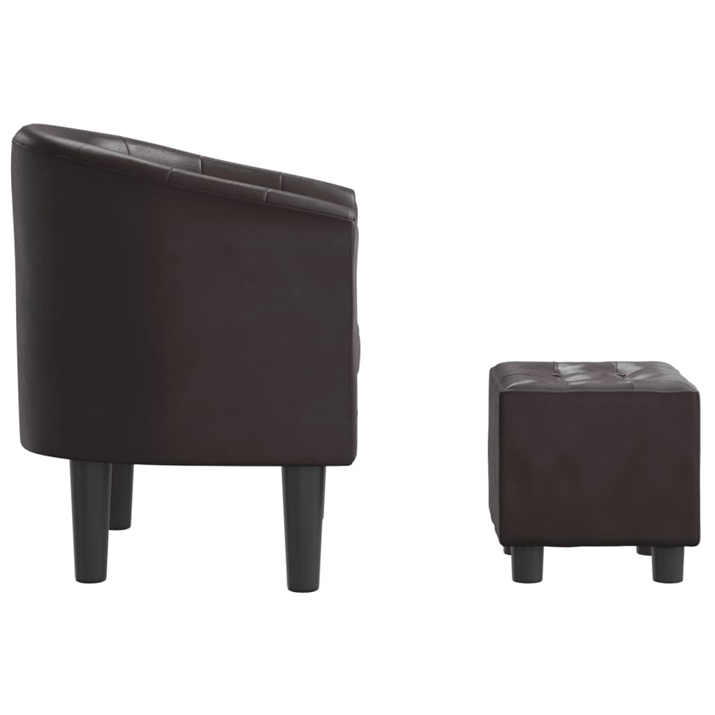 Tub Chair with Footstool Brown Faux Leather