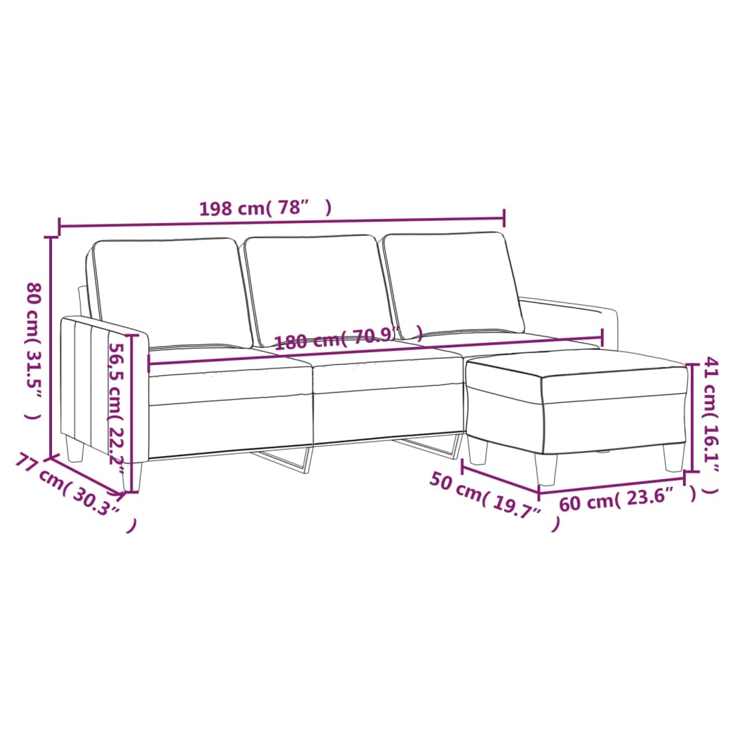 3-Seater Sofa with Footstool Dark Gray 70.9" Fabric