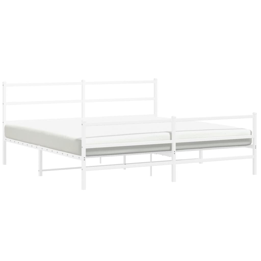 Metal Bed Frame without Mattress with Footboard��White 76"x79.9"