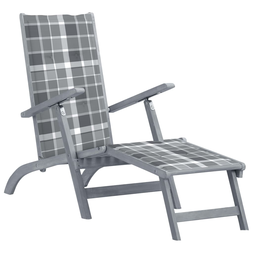 Patio Deck Chair with Footrest and Cushion Solid Acacia Wood