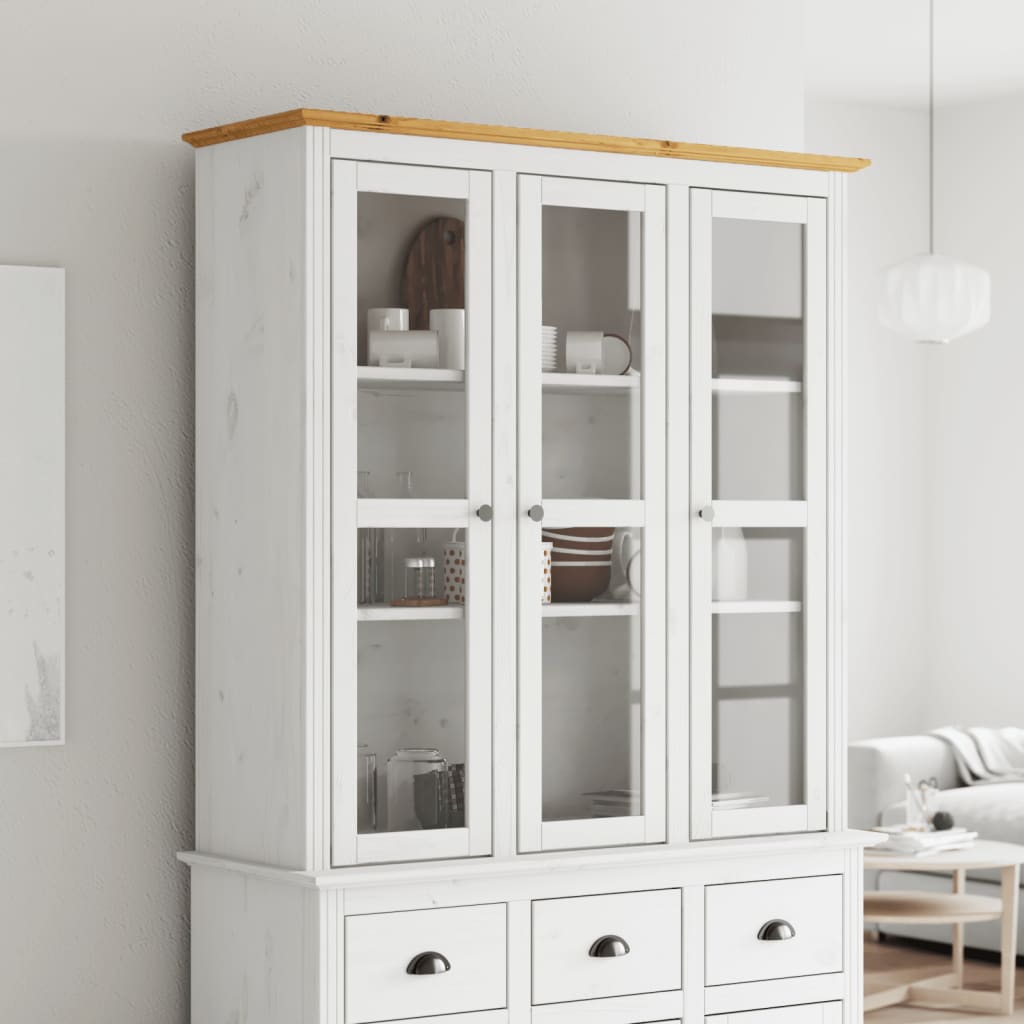 Cabinet with Glass Doors BODO Gray Solid Wood Pine