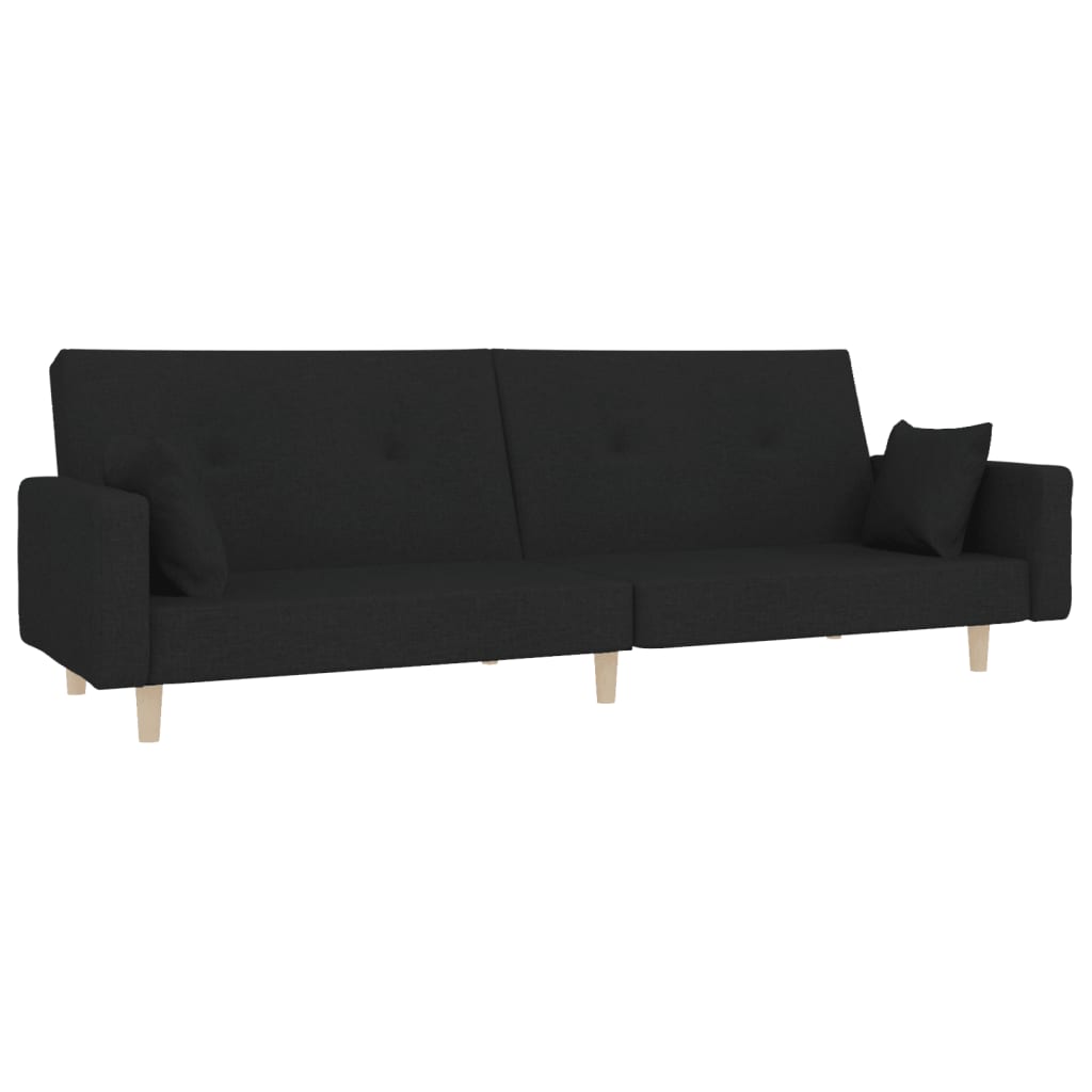 2-Seater Sofa Bed with Two Pillows Black Fabric