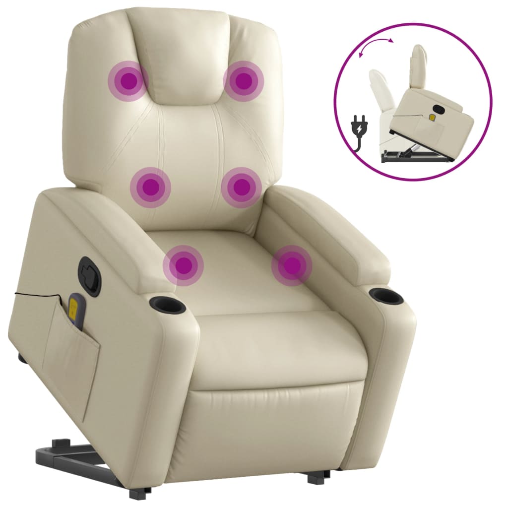 Stand up Massage Recliner Chair Cream Faux Leather