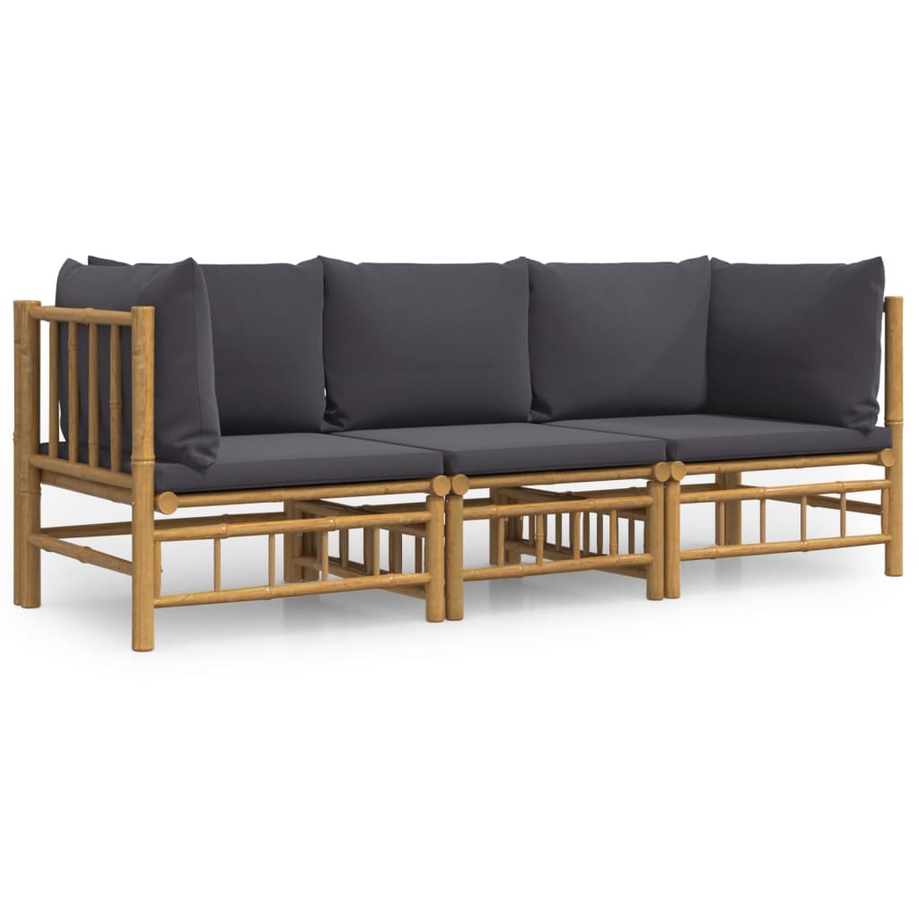 3 Piece Patio Lounge Set with Dark Gray Cushions Bamboo