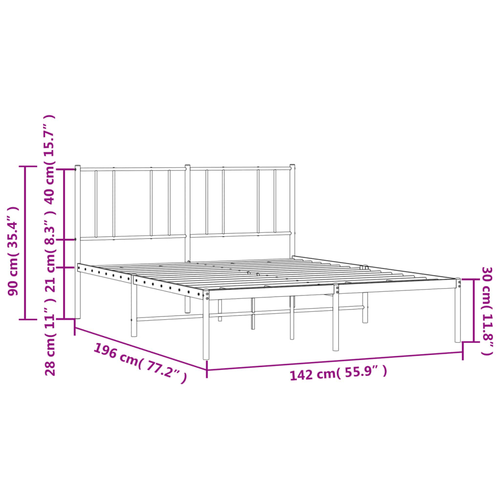 Metal Bed Frame without Mattress with Headboard White 53.1"x74.8"