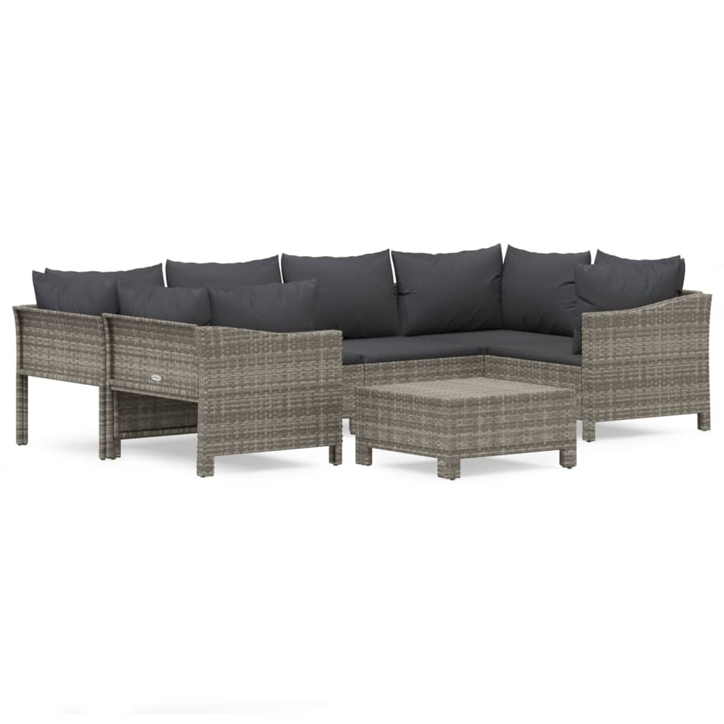 7 Piece Patio Lounge Set with Cushions Gray Poly Rattan