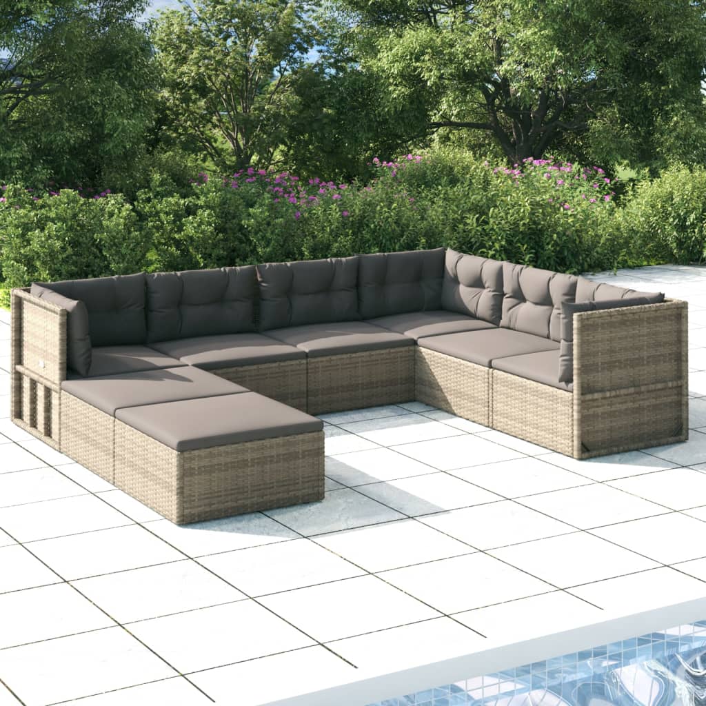 8 Piece Patio Lounge Set with Cushions Gray Poly Rattan