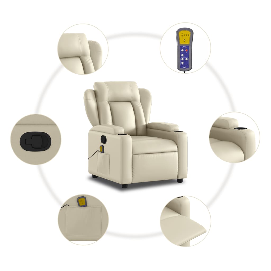 Massage Recliner Chair Cream Faux Leather