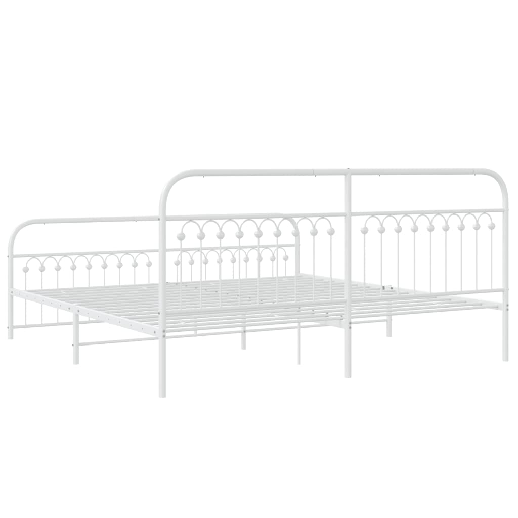 Metal Bed Frame without Mattress with Footboard White 76"x79.9"