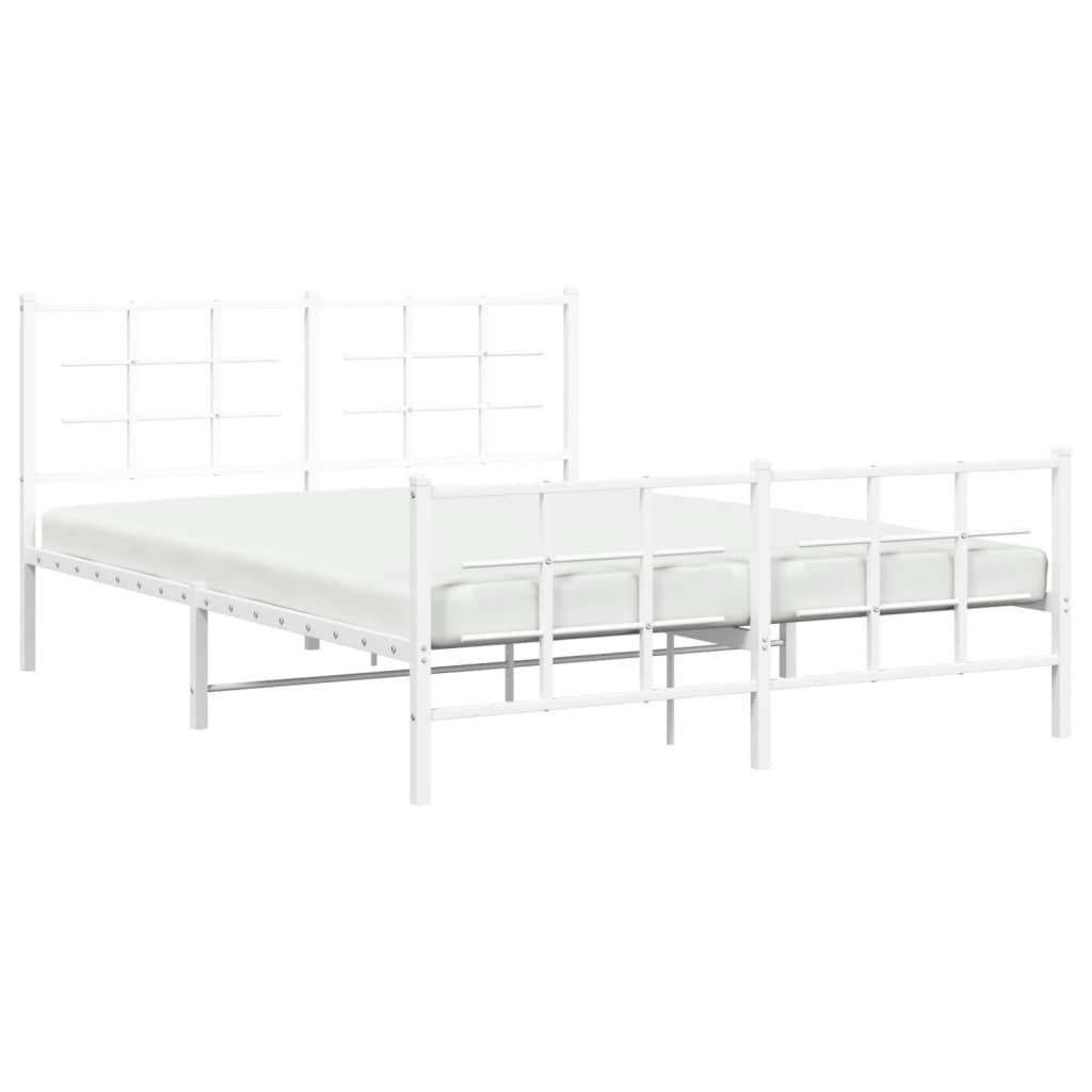 Metal Bed Frame without Mattress with Footboard White 59.1"x78.7"